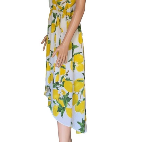 Dream of me Lemon Print Faux Wrap High Low Dress SMALL - Picture 9 of 15
